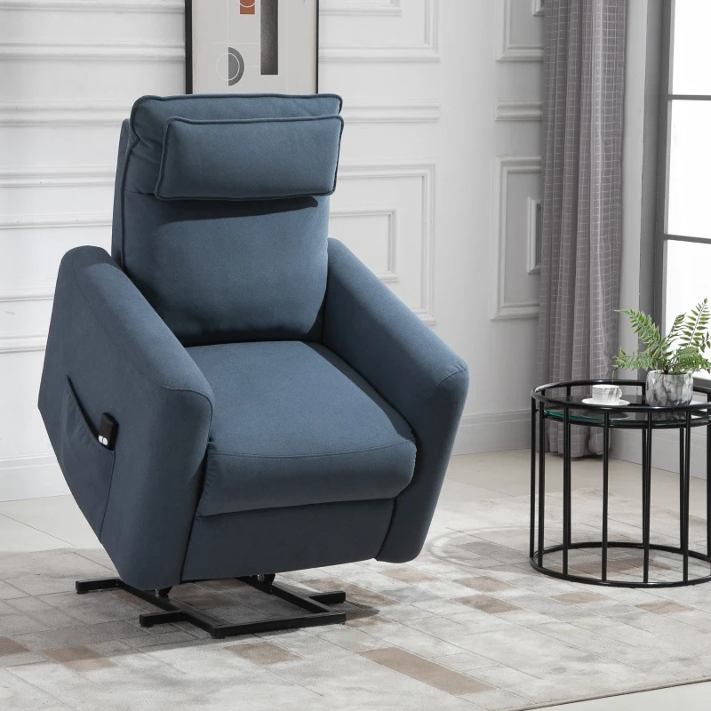 Fotel wypoczynkowy z funkcją wstawania Fotel TV z funkcją odchylania linen touch niebieski HOMCOM®