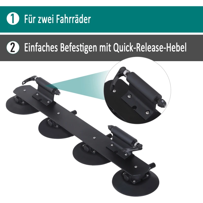 HOMCOM® BAGAŻNIK DACHOWY ROWEROWY NA PRZYSSAWKI 2 x ROWERY aluminium czarny 82 x 15 x 13 cm (DxSxW)