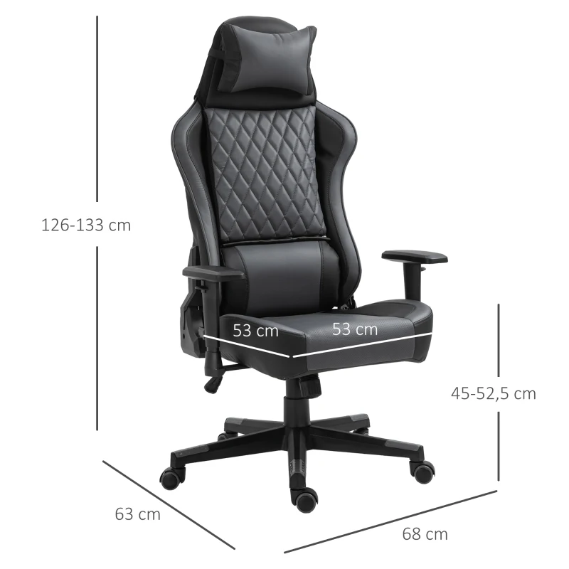 Ergonomiczne krzesło do gier, krzesło biurowe z funkcją przechylania, z regulacją wysokości, czarne