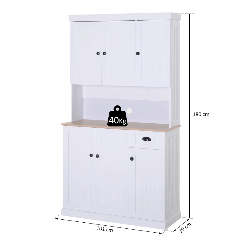 HOMCOM® SZAFKA KUCHENNA KREDENS KOMODA Z BLATEM ROBOCZYM biała MDF płyta wiórowa 101 x 39 x 180 cm