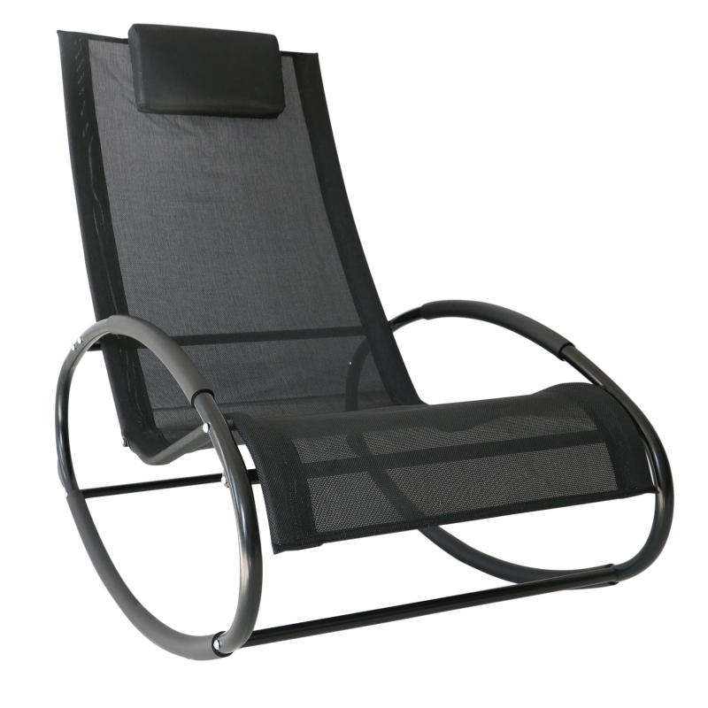 Fotel bujany leżak ogrodowy z zagłówkiem czarny do 120 kg 105 x 62 x 88 cm Outsunny