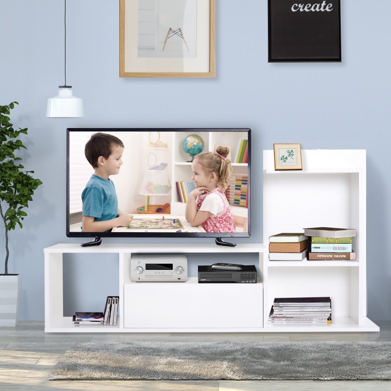 HOMCOM® STOLIK RTV SZAFKA STOJAK LOWBOARD SZUFLADA 4 PÓŁKI płyta wiórowa biały 120 x 30 x 67 cm