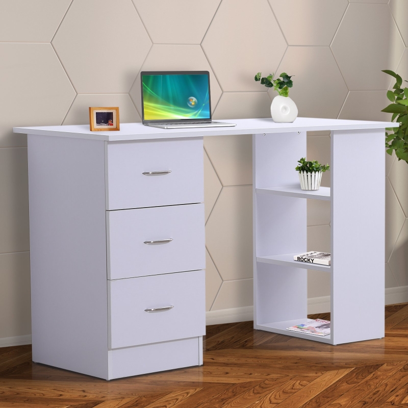 HOMCOM® BIURKO KOMPUTEROWE Z SZUFLADAMI białe