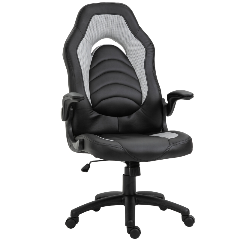Vinsetto® Gamingstuhl mit Wippfunktion höhenverstellbarer Bürostuhl Kunstleder Grau