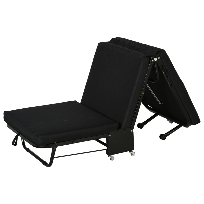 Składane łóżko dla gości Łóżko składane 2 w 1 regulowana wysokość wezgłowia na kółkach czarny