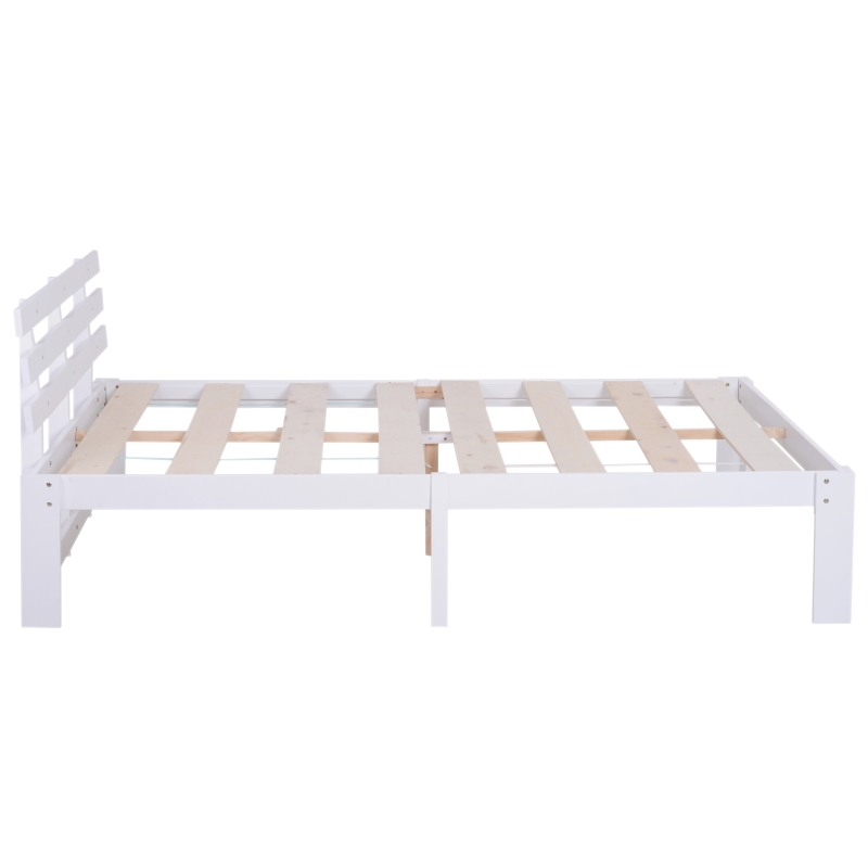 HOMCOM® RAMA ŁÓŻKA DREWNIANA PODWÓJNA W ZESTAWIE STELAŻ Z LISTEW ŁATWY MONTAŻ ZE SCHOWKIEM biały 218 x 143 x 82 cm maks. obciążenie 250 kg