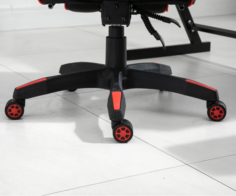 Krzesło biurowe Vinsetto krzesło do biurka z poduszką pod głowę podnóżkiem krzesło obrotowe leżak regulacja wysokości skóra PVC skóra syntetyczna nylon kolor czarny + czerwony, 67 x 69 x 115-123 cm