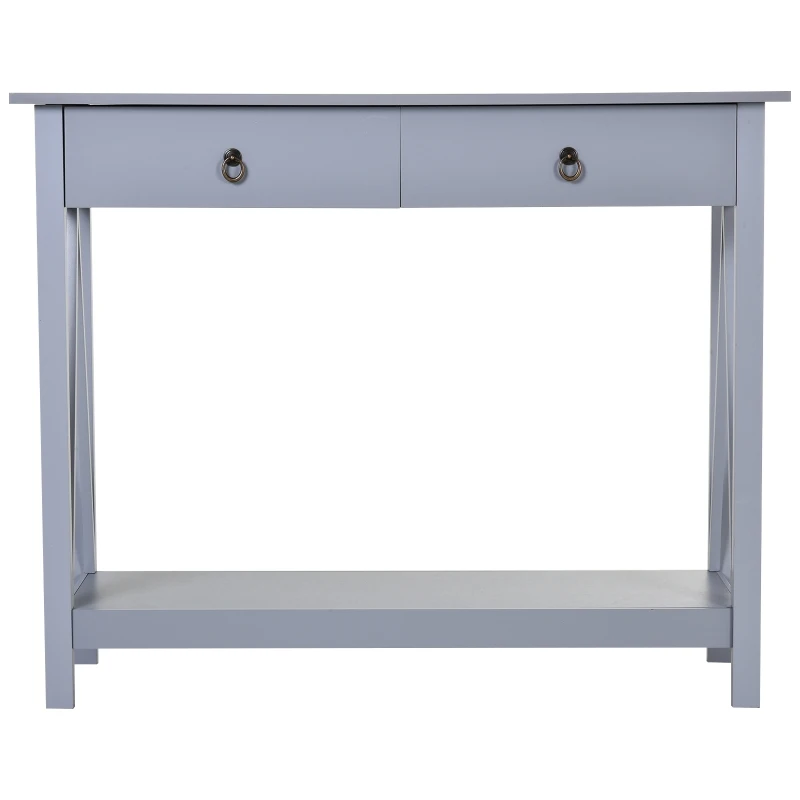 Homcom® Stolik Konsola z 2 Szufladami Kredens Przedpokój Lite Drewno Szary