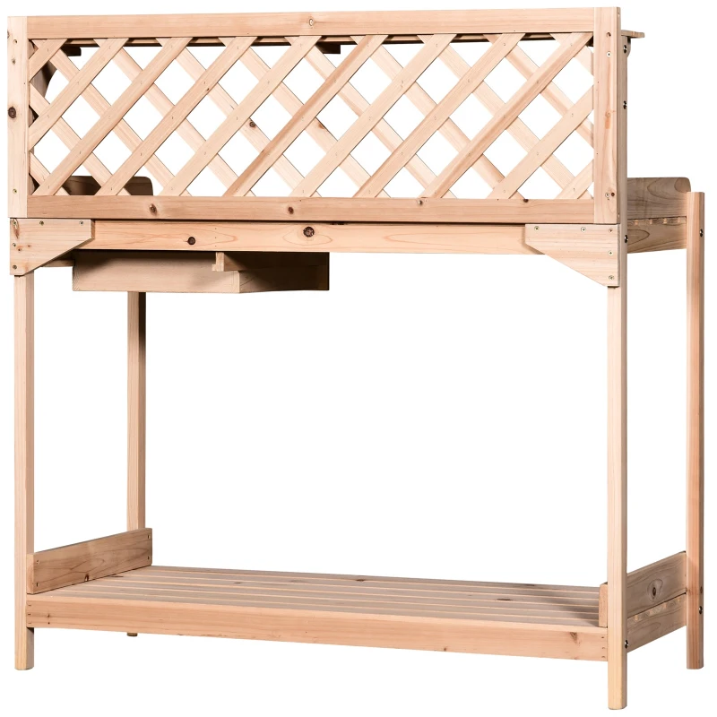 Outsunny® Stół do Sadzenia Roślin Ogrodowy na Taras Balkon 2 Półki Szuflada Lite Drewno