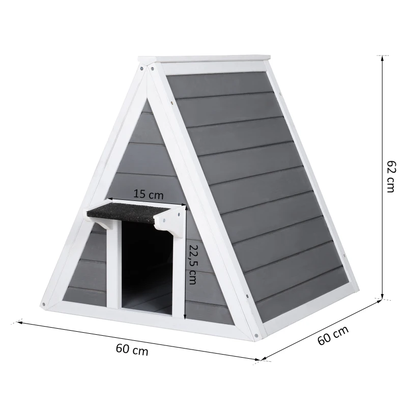 PawHut® Domek Dla Kota Trójkątny Otwór 2 Drzwi Lite Drewno Szary