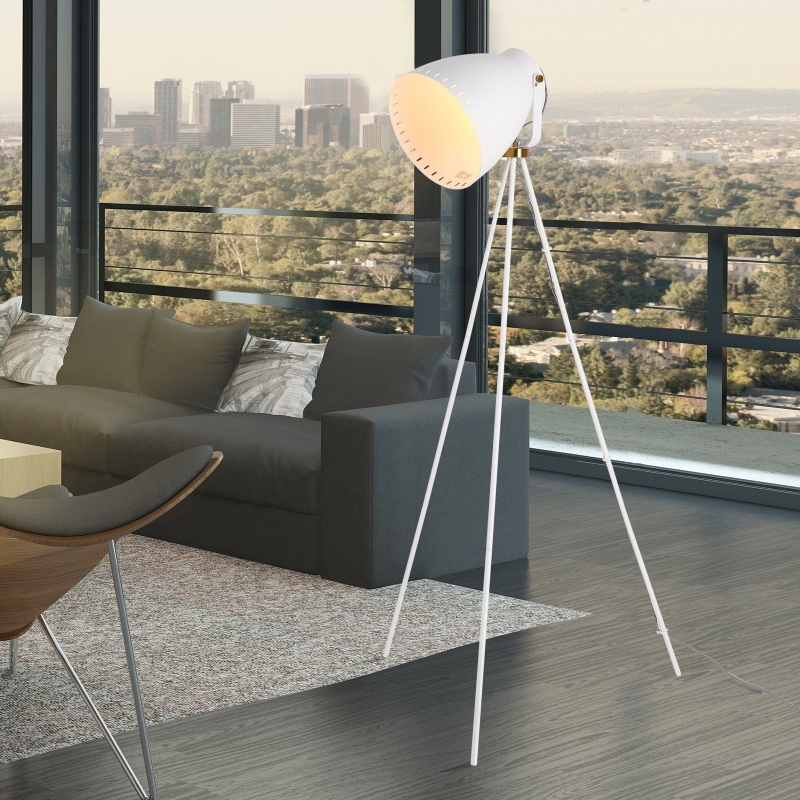 HOMCOM® Lampa Podłogowa Stojąca Gwint E27 Regulowana 120° Metal Biała 60 X 60 X 145 cm