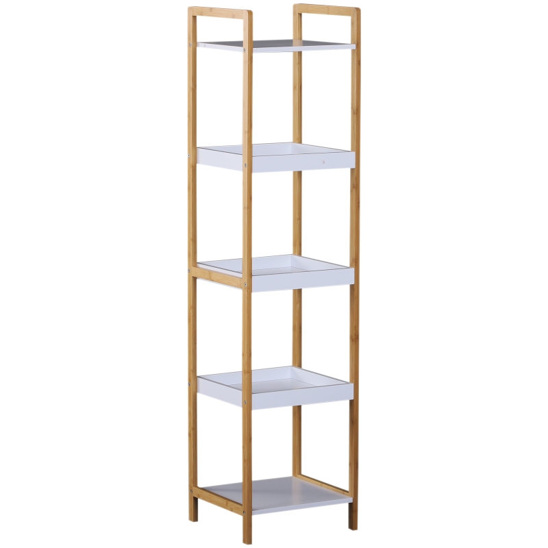 HOMCOM® REGAŁ STOJĄCY ŁAZIENKOWY MAGAZYNOWY KUCHENNY 5 PÓŁEK bambus + płyta MDF 32 x 30 x 130 cm