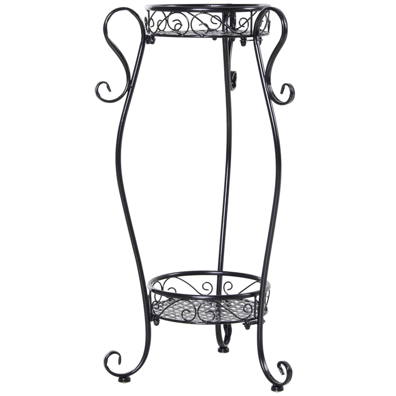 Outsunny® Kwietnik Stojak Ogrodowy na Rośliny Kwiaty Schodki 2 Półki Metal Czarny