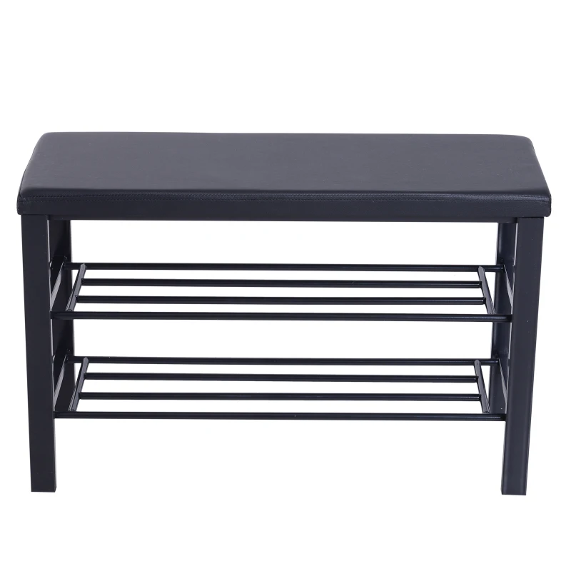 HOMCOM® REGAŁ NA BUTY Z 2 PÓŁKAMI STOJAK NA BUTY ŁAWKA STAL czarny