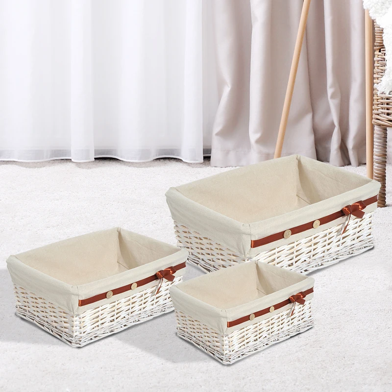 HOMCOM KOSZE WIKLINOWE ZESTAW 3SZT. biały