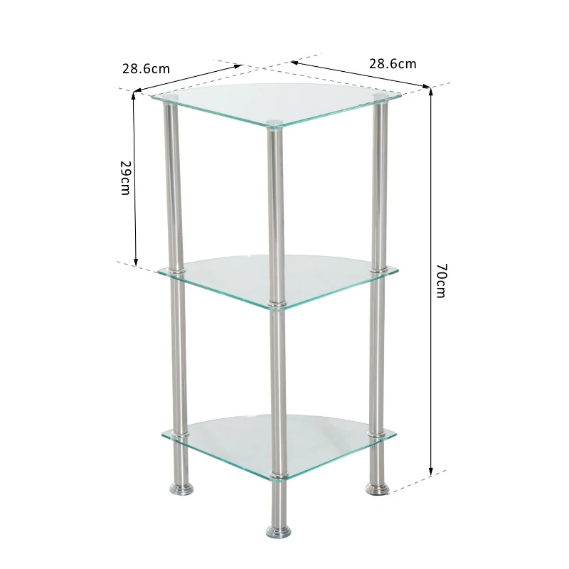 HOMCOM REGAŁ NAROŻNY ŁAZIENKOWY 3 PÓŁKI STAL NIERDZEWNA srebrny