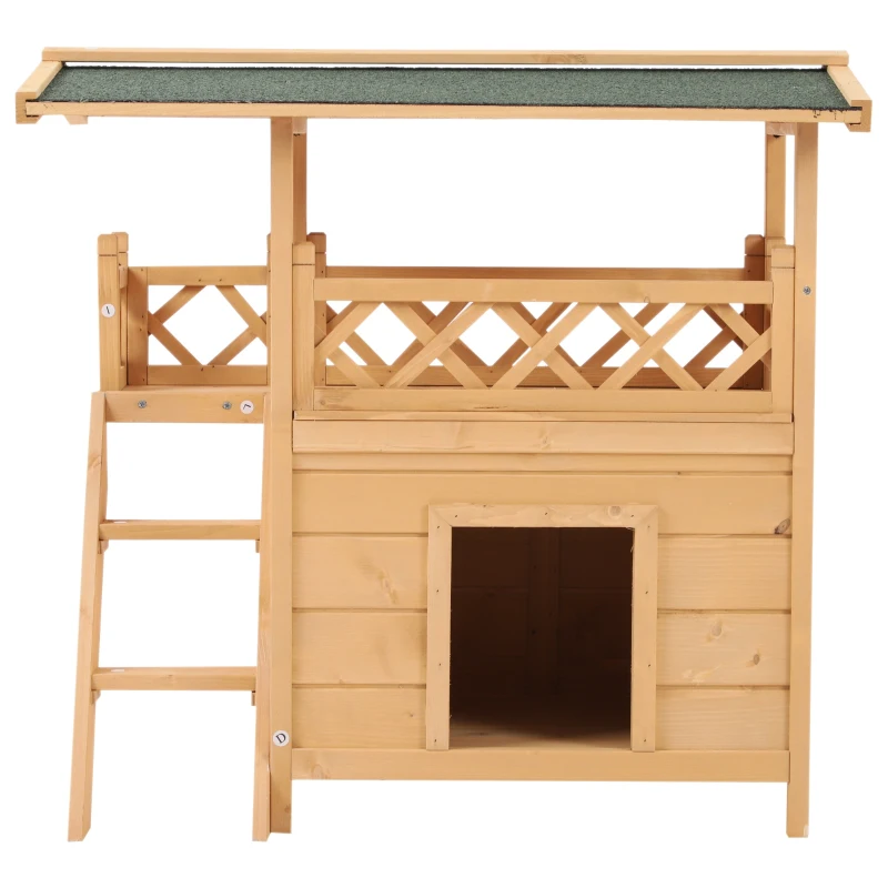 Domek dla kota 2-kondygnacyjny Domek dla kota Willa dla kota asfaltowy dach balkon lite drewno naturalny