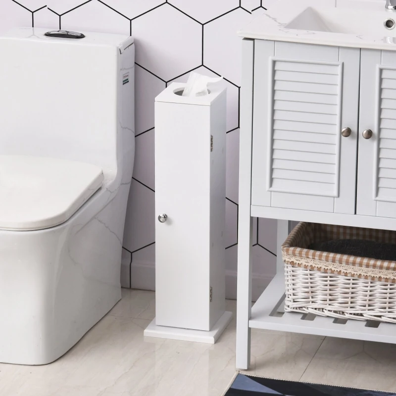 HOMCOM Szafka łazienkowa Szafka z półkami Szafka do łazienki Meble łazienkowe z 3 poziomami, MDF, biała, 19,5 x 19,5 x 65 cm