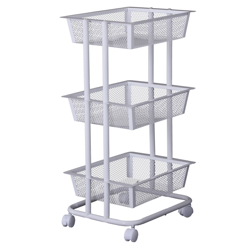HOMCOM® WÓZEK KUCHENNY REGAŁ KUCHENNY METALOWY WIELOFUNKCYJNY 3 KOSZYKI STAL WĘGLOWA czarny 40x30x79cm