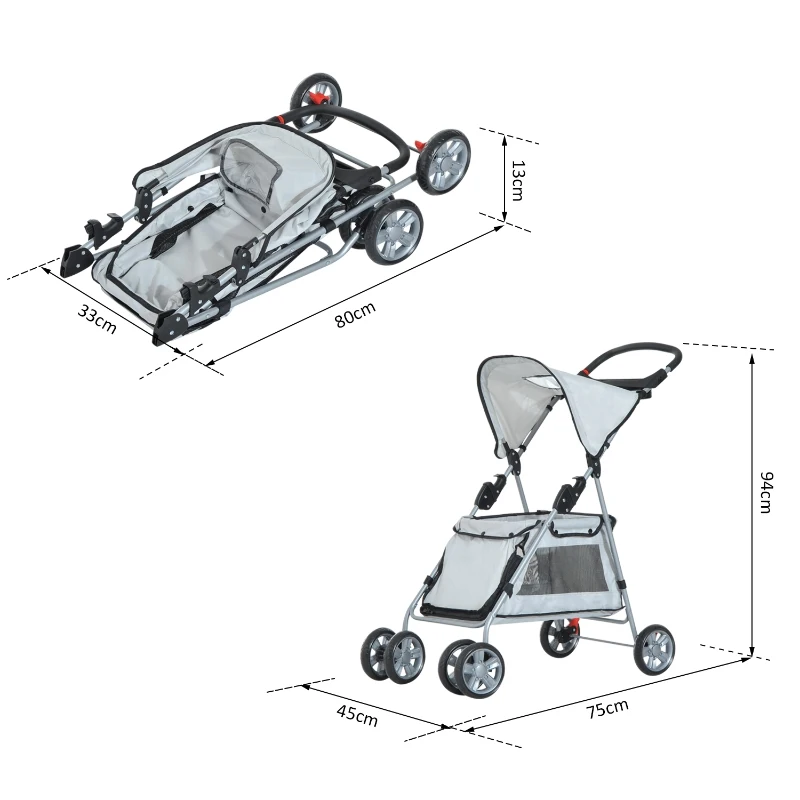 PawHut WÓZEK SPACEROWY DLA PSA szary
