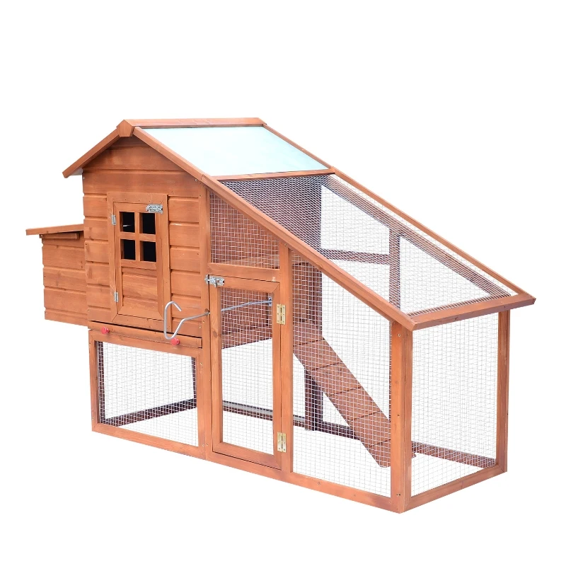 PawHut® Kurnik z Wybiegiem Kojec dla Drobiu z Drążkiem Budka Lęgowa Lite Drewno