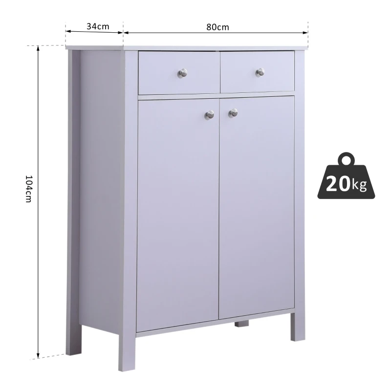 HOMCOM® SZAFKA REGAŁ KOMODA NA BUTY 2 SZUFLADY biała