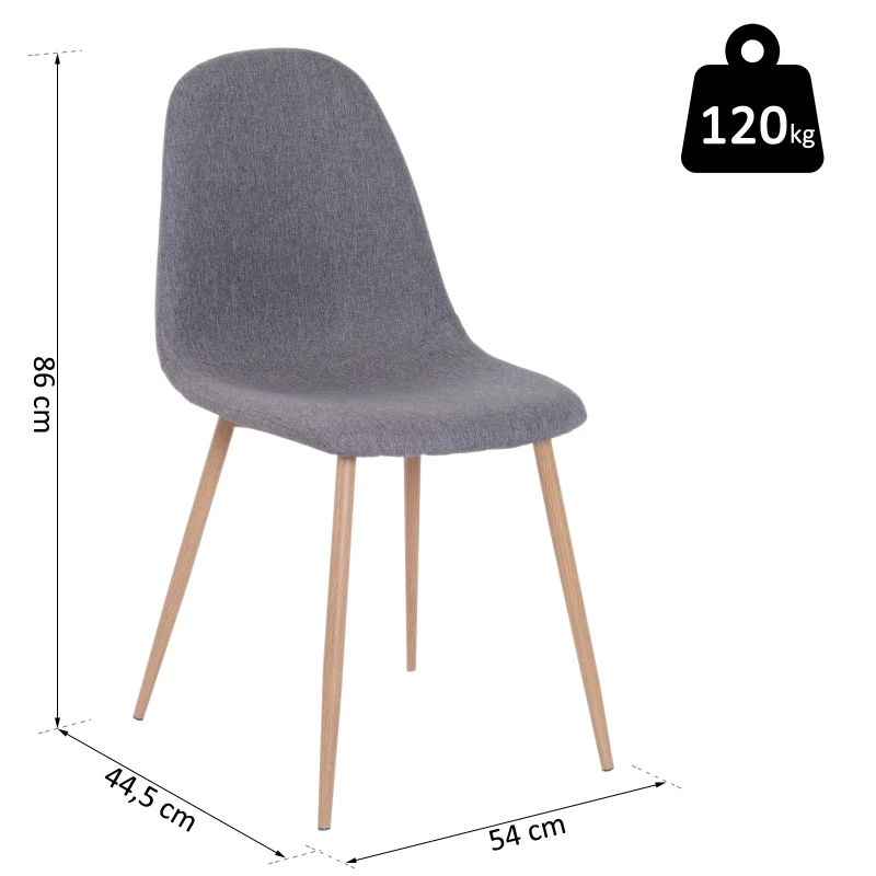HOMCOM® ZESTAW 2 KRZESEŁ DO JADALNI KRZESŁA DO KUCHNI Z OPARCIEM FOTEL TAPICEROWANY metalowe nogi szary 54 x 44,5 x 86 cm
