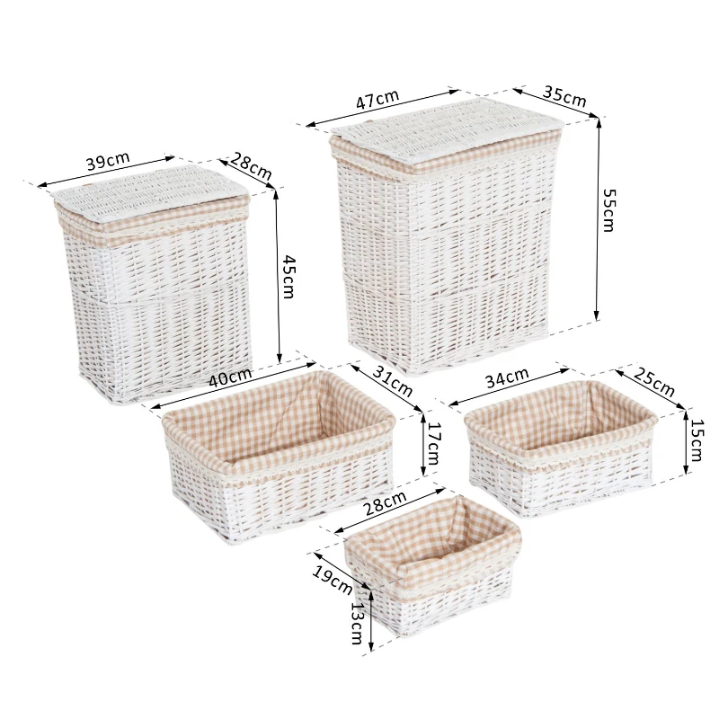 HOMCOM KOSZ WIKLINOWY ZESTAW 5 SZT. biały