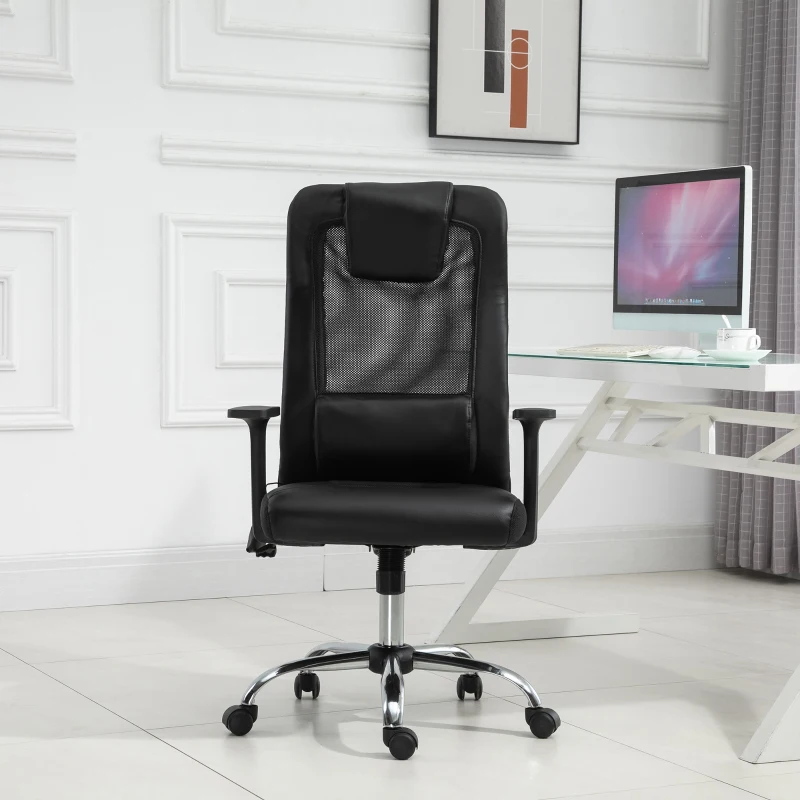Vinsetto fotel do masażu, fotel biurowy z funkcją masażu, krzesło obrotowe z regulacją wysokości, ergonomiczne krzesło do gier, krzesło biurowe z masażem, poliuretan, metal, czarne, szer. 63 x 63 x 113-123 cm