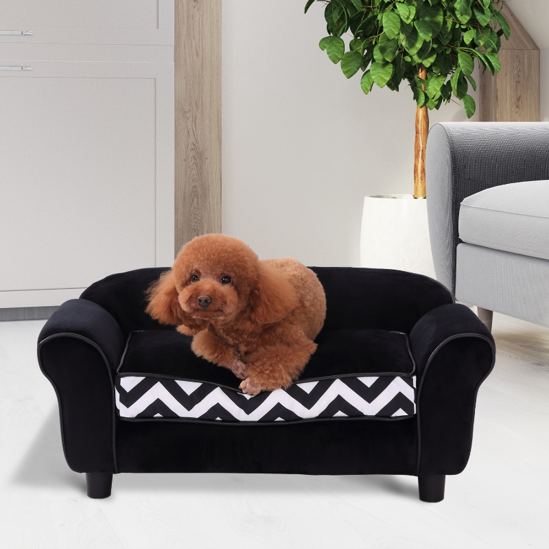 PawHut® Sofa dla Psa Łóżko Legowisko Zwierzęta Domowe Możliwość Prania Podwyższone Nóżki Aksamit Czarny