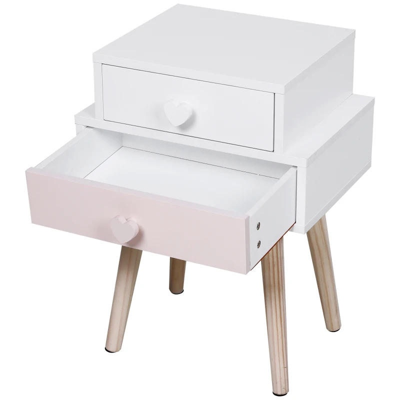 HOMCOM® Szafka Nocna Do Pokoju Dziecięcego Zestaw 2 Szafek 2 Szuflady Płyta MDF Różowa