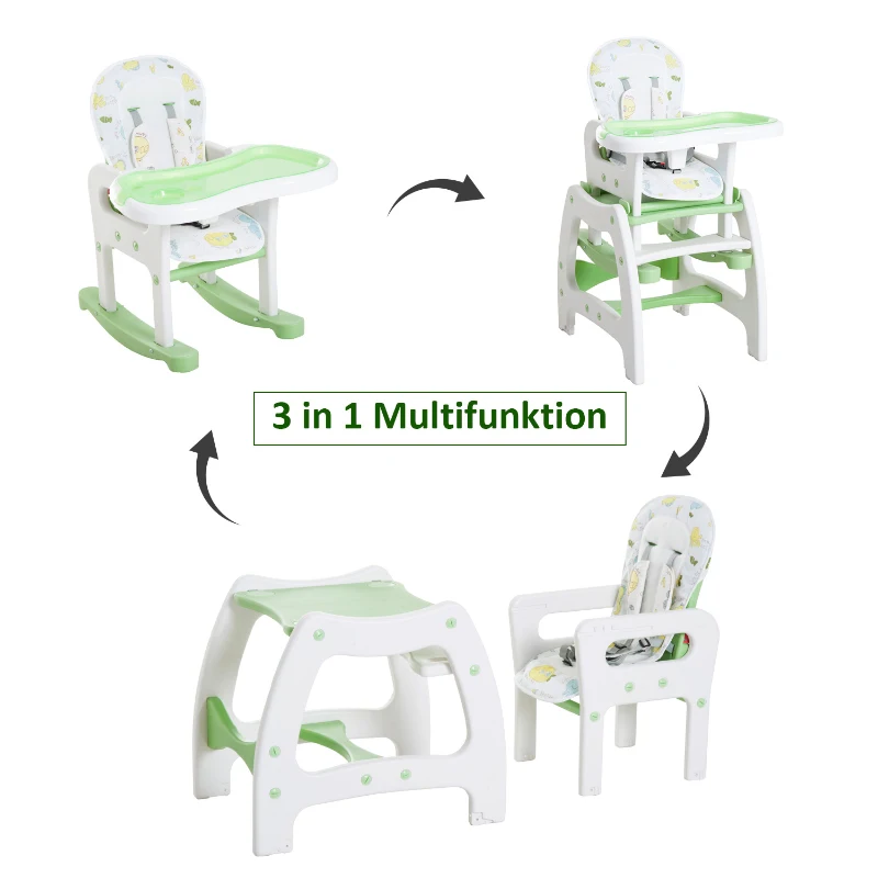 HOMCOM KRZESŁO DZIECIĘCE WYSOKIE DO KARMIENIA 3 w 1 zielone