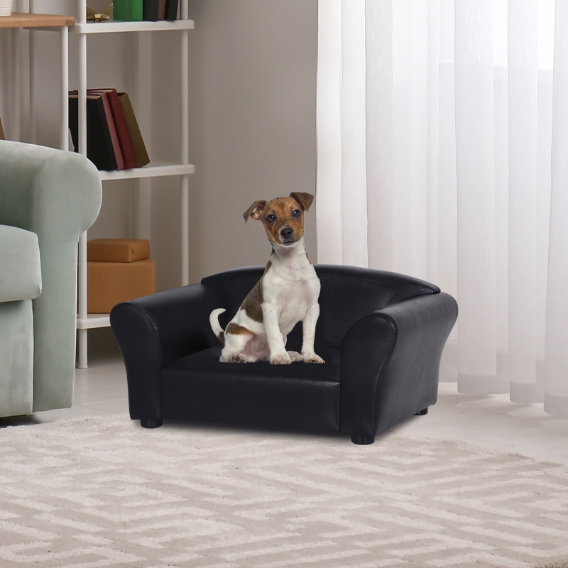 PawHut® Sofa Łóżko dla Psa Legowisko dla Zwierząt Domowych Mata dla Psa Ekoskóra Czarna
