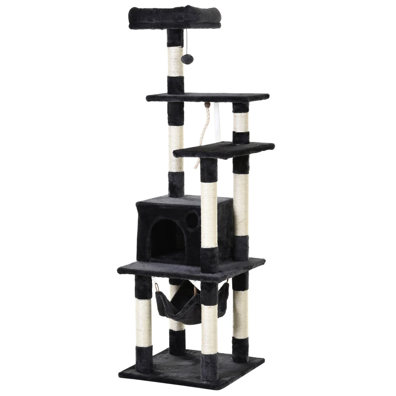 Drapak dla kota 5-poziomowy drapak do ostrzenia pazurów Domek dla kota z hamakiem i sizalowymi słupkami piłka do zabawy plusz