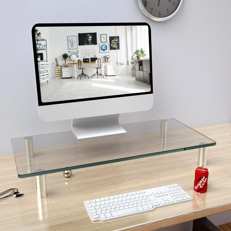 Vinsetto® PODSTAWKA POD MONITOR STOJAK NA EKRAN REGULACJA WYSOKOŚCI szkło metal 56 x 21 x 9–11 cm