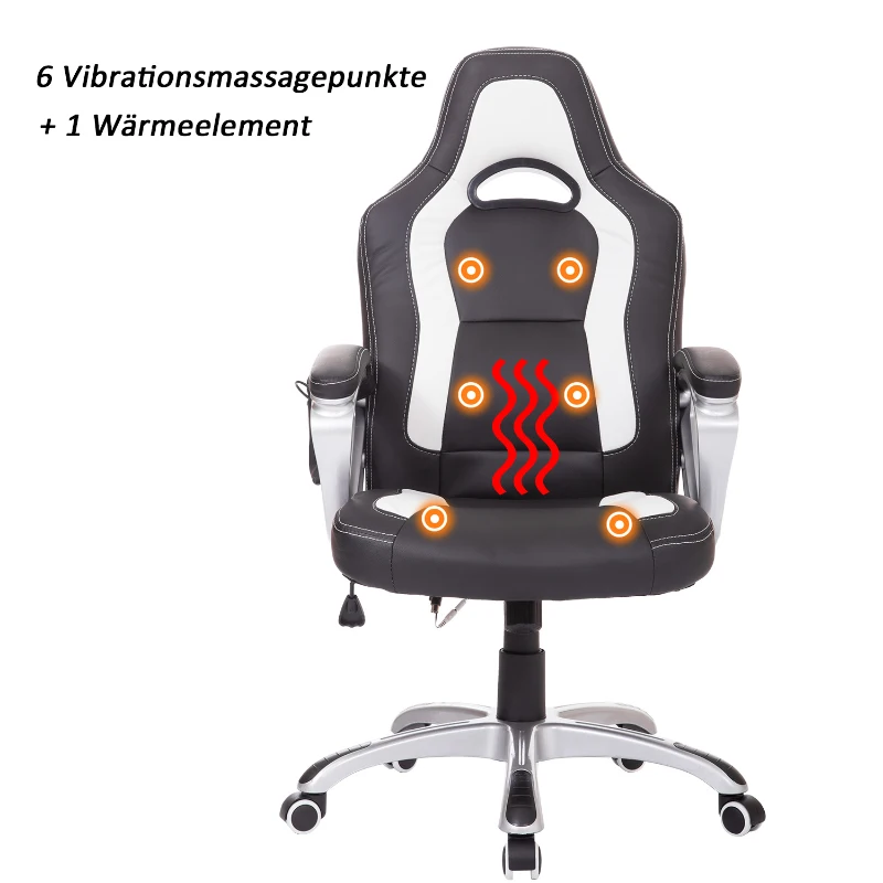 HOMCOM FOTEL BIUROWY MASAŻ GRZANIE  biały