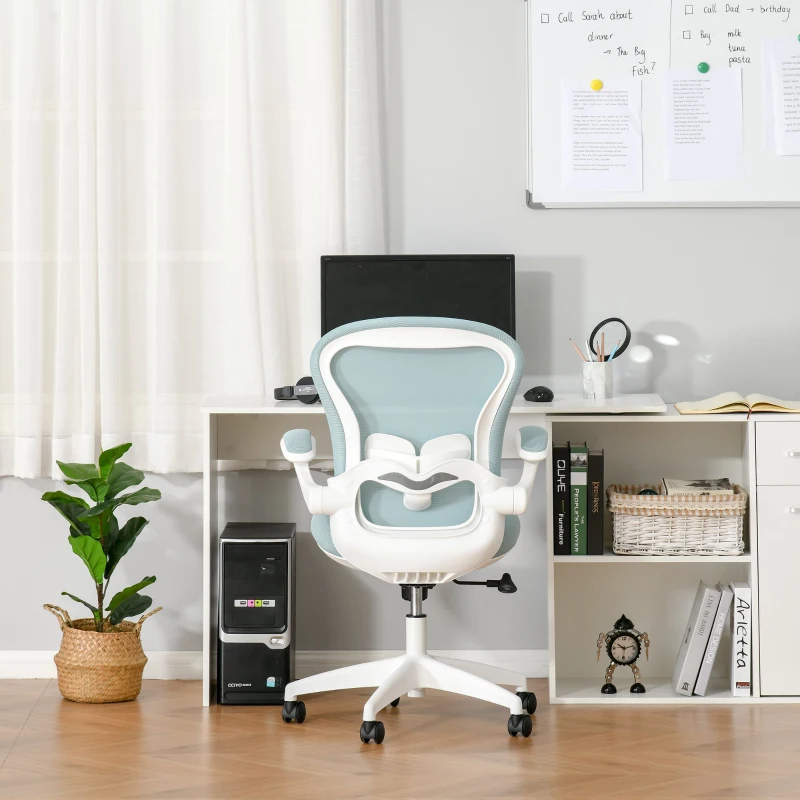 Vinsetto krzesło biurowe z siatkową tkaniną krzesło biurowe z regulacją wysokości fotel do gier domowe biuro ergonomiczny kształt pianka nylon siatka niebieski + biały 66 x 59 x 97-106,5 cm