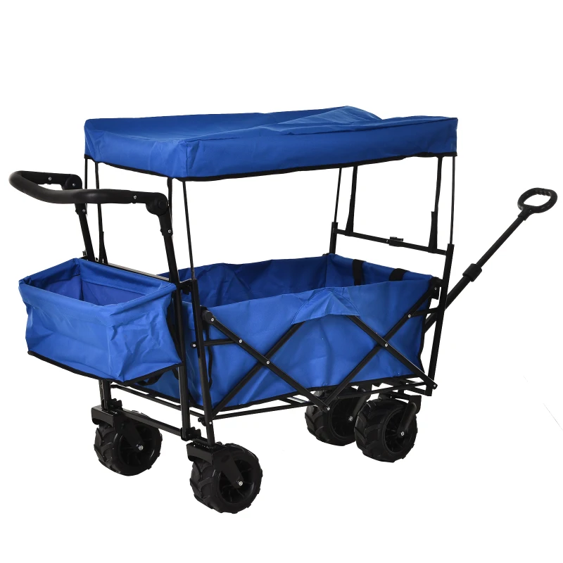 Durhand® Wózek Ręczny Ogrodowy z Daszkiem Składany Dodatkowy Schowek Oxford Niebieski