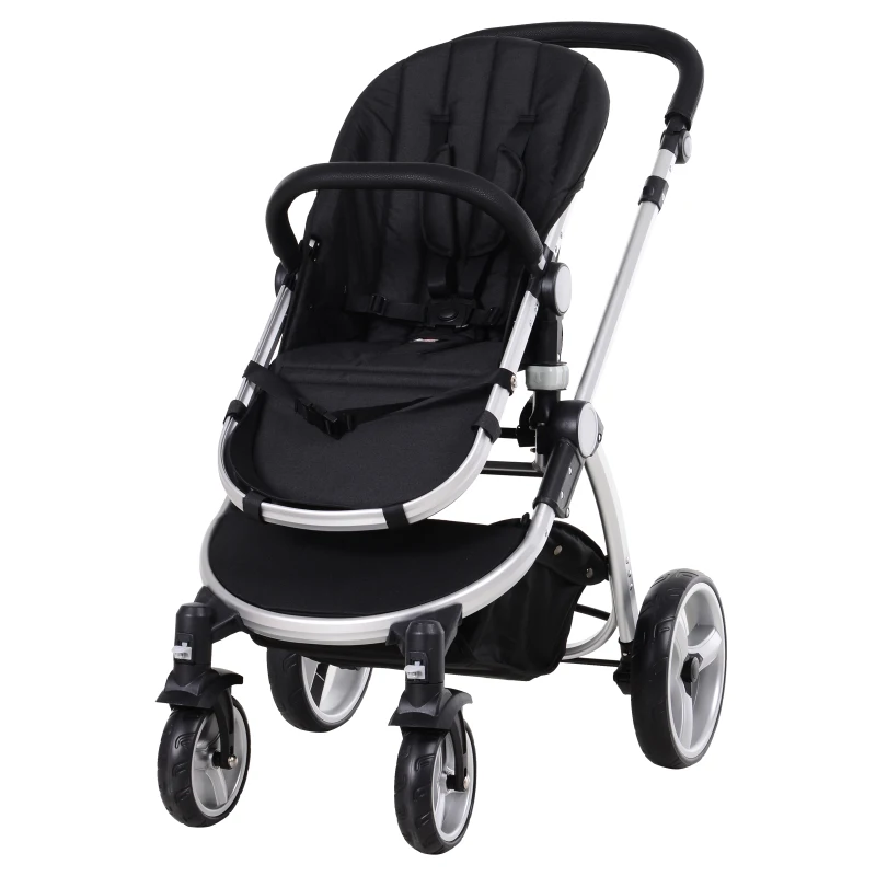 HOMCOM® Wózek Dziecięcy 3 w 1 Buggy Gondola Fotelik Samochodowy Ciemnoszary