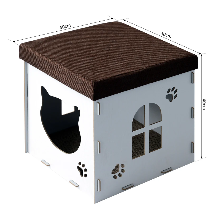 PawHut® DOMEK DLA KOTA SCHOWEK TABORET KOSTKA DO SIEDZENIA biały