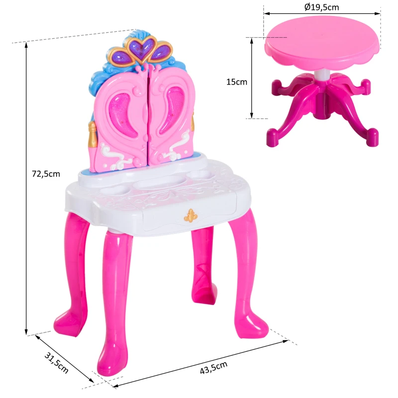 HOMCOM® TOALETKA STOLIK FRYZJERSKI DLA DZIECI Z PIANINEM różowy