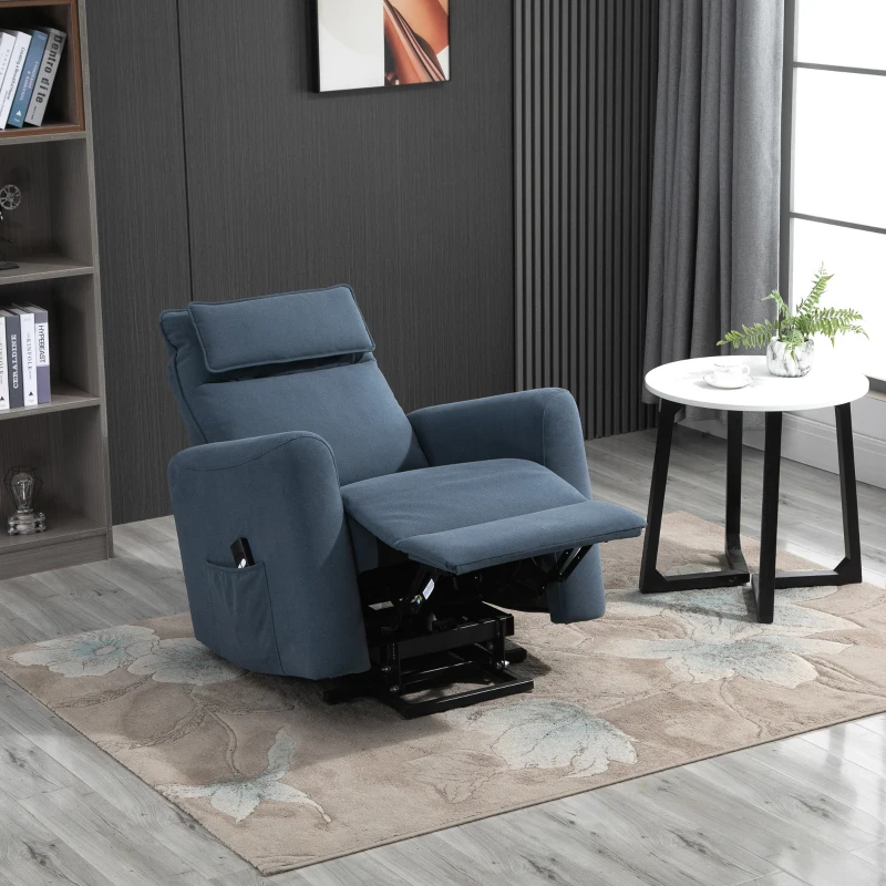 Fotel wypoczynkowy z funkcją wstawania Fotel TV z funkcją odchylania linen touch niebieski HOMCOM®