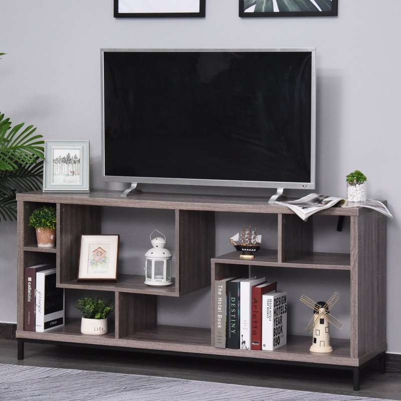 HOMCOM® STOLIK RTV SZAFKA Z PÓŁKAMI płyta wiórowa jasnobrązowy 152,5 x 39,5 x 71 cm