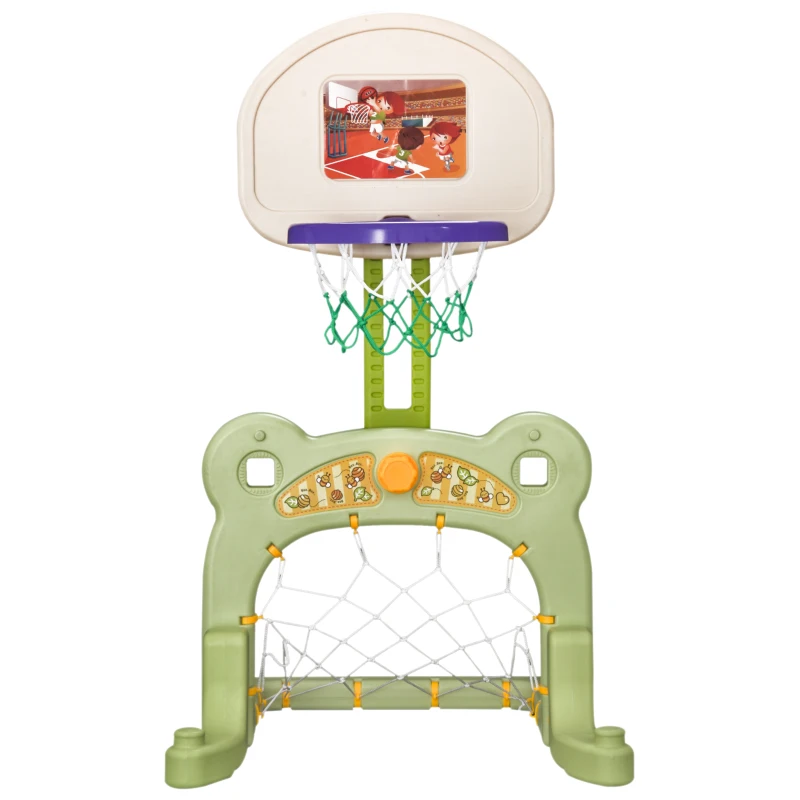 HOMCOM® ZABAWKA 2 w 1 BRAMKA DO PIŁKI NOŻNEJ KOSZ DO KOSZYKÓWKI PIŁKA zielona