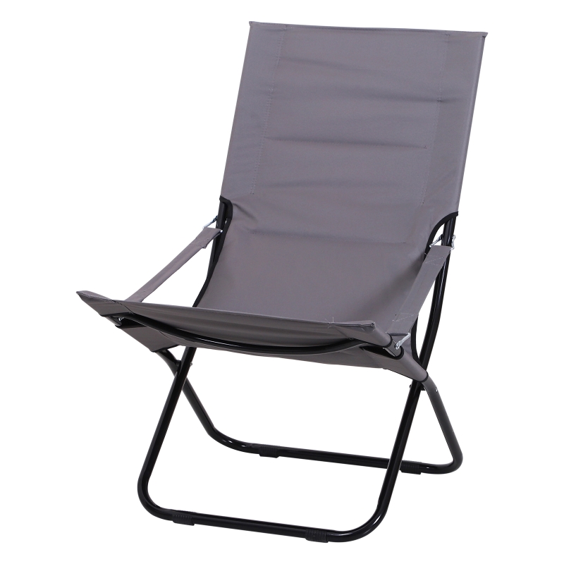 Outsunny® KRZESŁO SKŁADANE KEMPINGOWE OGRODOWE Z OBICIEM PLAŻA BALKON szare 86 x 61 x 94 cm