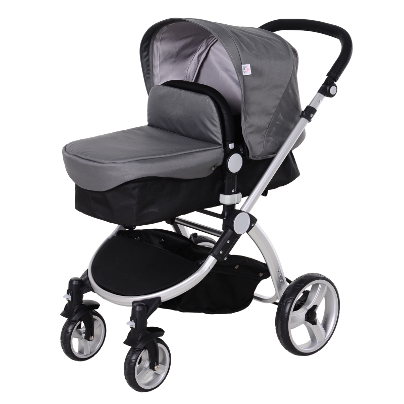 HOMCOM® Wózek Dziecięcy 3 w 1 Buggy Gondola Spacerówka Fotelik Samochodowy 0-36 Miesięcy Szary