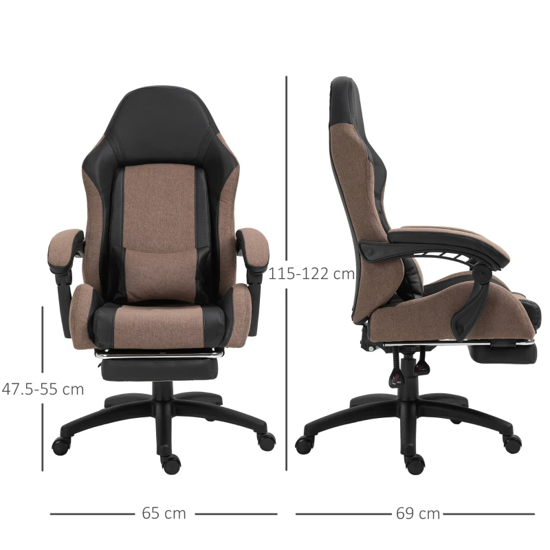 Krzesło biurowe ergonomiczne krzesło gamingowe krzesło obrotowe z podnóżkiem len brązowy