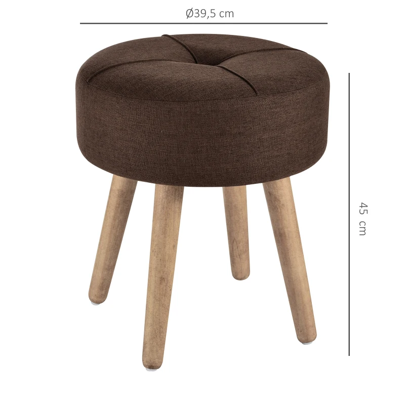 Taboret, podnóżek, pufa tapicerowana z drewnianymi nogami tkanina kolor ciemnobrązowy