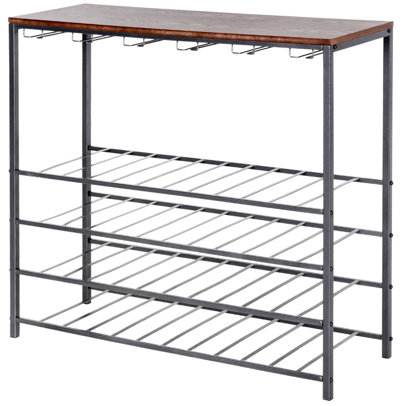 HOMCOM® REGAŁ NA WINO, STOJAK NA BUTELKI, UCHWYTY NA 40 BUTELEK & 24 KIELISZKI czarny METAL 96 X 35 X 91 cm