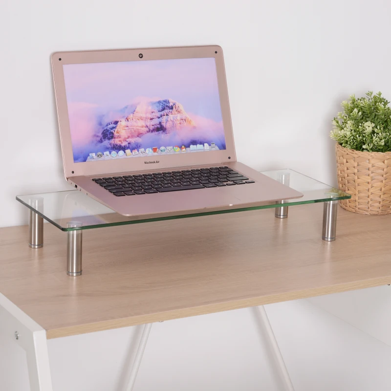 Vinsetto® PODSTAWKA POD MONITOR STOJAK NA EKRAN REGULACJA WYSOKOŚCI szkło metal 56 x 21 x 9–11 cm